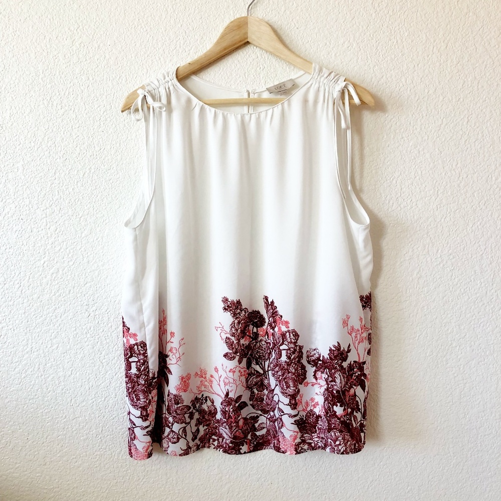 Loft- Sleeveless Floral Blouse White